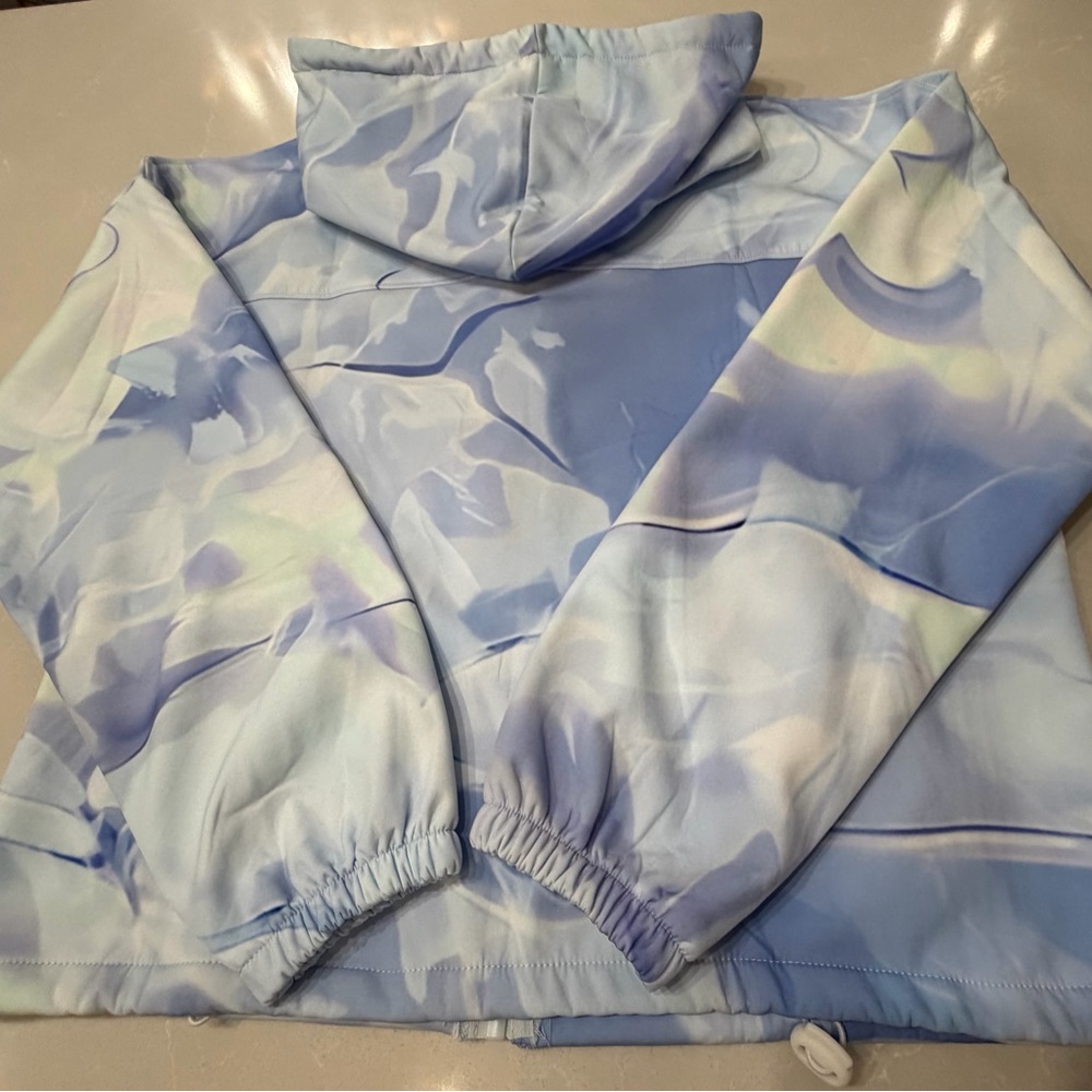 NWT OTOS Abstract Blue White Fleece Full Zip Hooded Hoodie Sweatshirt, M - Picture 7 of 10